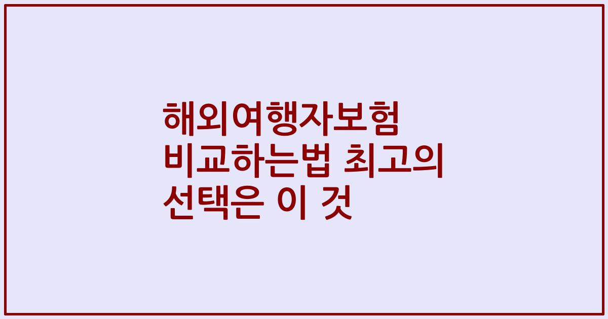 해외여행자보험 비교하는법 최고의 선택은 이 것