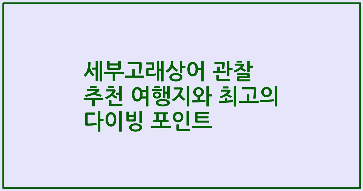 세부고래상어 관찰 추천 여행지와 최고의 다이빙 포인트